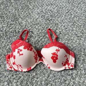 Victorias Secret Lined Demi UW Bra 34C Tan Red Floral Lace NEW WITHOUT TAG